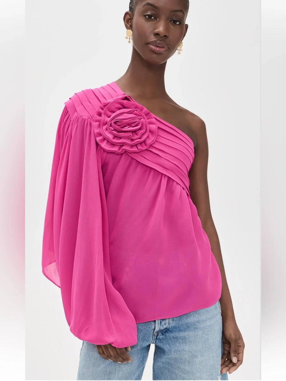 FARM Rio Pink Rose One Shoulder Blouse